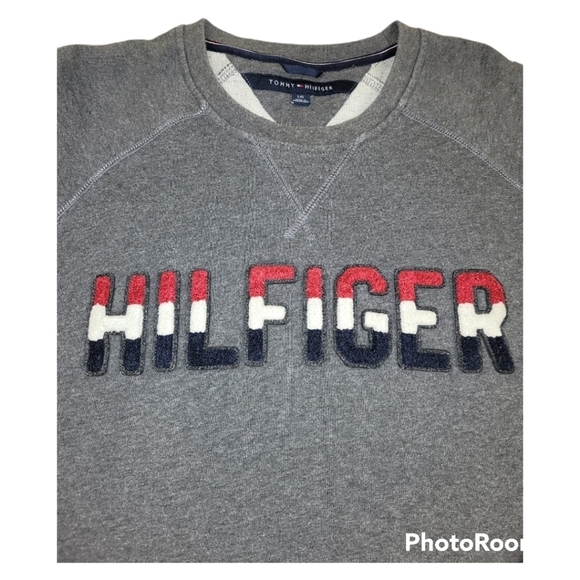 Tommy Hilfiger Men's Large Spell Out Sweatshirt Gray - Picture 2 of 6